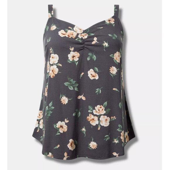 NWT Torrid 3 Grey Floral Ava Ruched V-Neck Cami 3X 22 24 - Picture 1 of 6